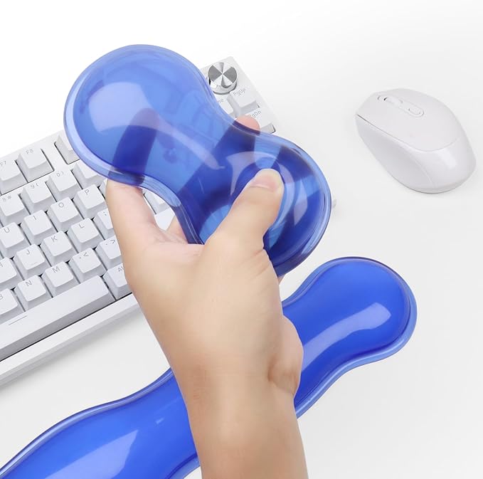 Gel Keyboard and Mouse Wrist Rest, Cute Wrist Support and Arm Support Keyboard Rest for Keyboard and Mouse Typing Pain Relief，Suitable for Office/Computer/Laptop/Gaming (Transparent Blue Set)
