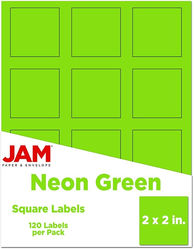 JAM PAPER Product & Container Labels - Square - 2 x 2 - Neon Green - 120/Pack
