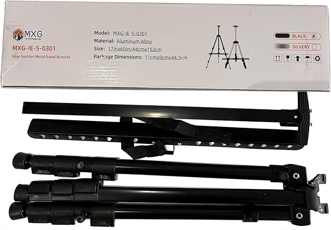 MXG Portable Folding Art Easel Stand for Sign,Painting&poster Display,66" Black Adjustable Height sign holder for Adults, Wedding, Classroom & Outdoor Use,with Wind Clips