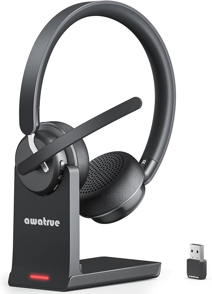 Wireless Headset with Mic for Work, Bluetooth 5.3 Headset with AI Noise Cancelling Microphone & Call Reminder, Wireless Headphone with Voice Assistant for PC/Computer/Remote Work/Call Center/Zoom