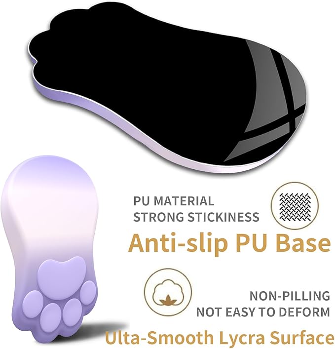 L-SPOUTTO Ergonomic Mouse Pad with Wrist Rest,Cute Cat Paw Mousepad Wrist Support,Comfortable Massage Design Computer Pain Relief Mouse Pad with Non-Slip PU Base for Desk Laptop Gaming,Gradient Purple