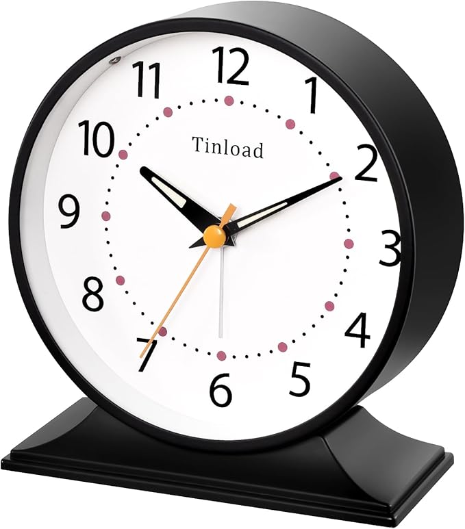 4.5" Antique Retro Analog Alarm Clock, Small Silent Bedside Desk Clock with Manual Light, Battery Operated, Snooze, for Living Room, Bedroom, Bedside, Desk(Black)