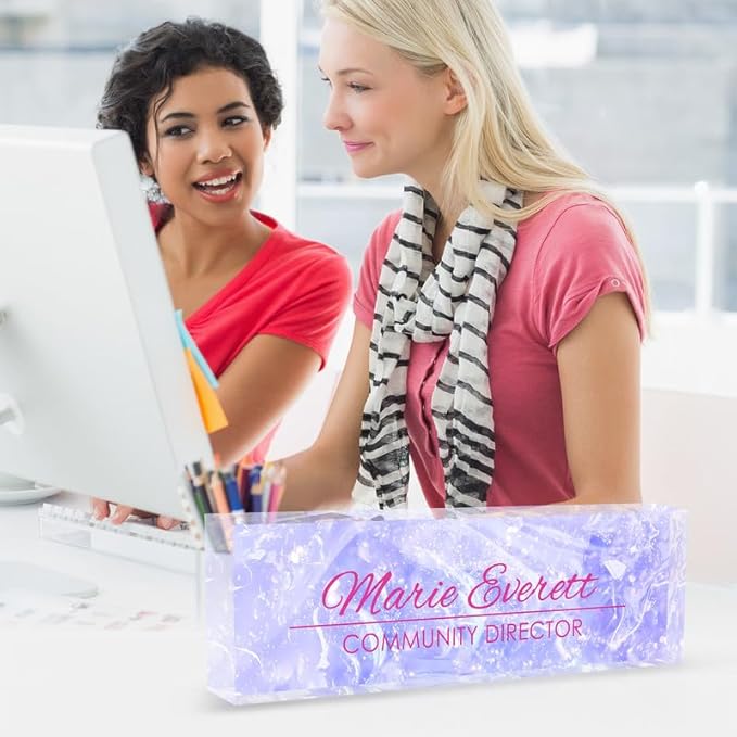 Desk Name Plate Personalized Name Plate for Desk, Office Desk Decor, 3D Style Personalized Plaque Name Plates for Desks Custom Appreciation Gifts for Boss Lady Employee Coworkers (Amethyst)