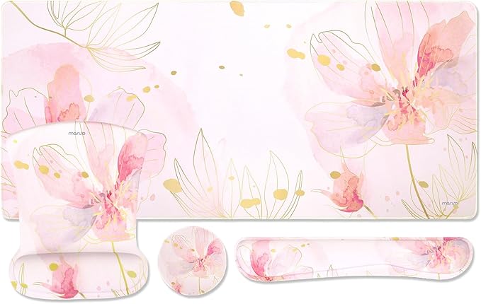 MOSISO Desk Mat Keyboard Mouse Pad Set, Large Gaming Mouse Pad&Keyboard Wrist Rest&Mousepad with Wrist Rest&Coaster, Ergonomic Non-Slip Home Office Mousepad with Memory Foam, Pink