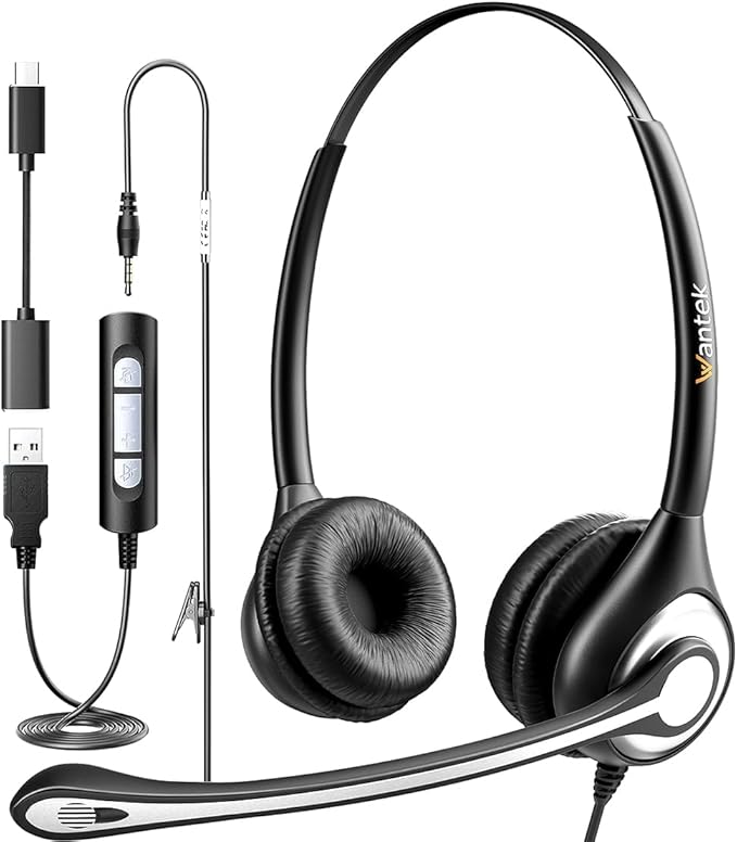 Wantek USB Headset with Mic for PC, On-Ear Computer Laptop Headphones with Noise Cancelling Microphone in-line Control for Home Office Online Class Skype Zoom
