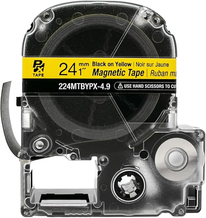 Epson LABELWORKS 224MTBYPX-4.9 Genuine Magnetic Tape Cartridge - Black on Yellow Magnet Label Maker Tape - 1" (24MM) Wide, 4.9 ft, Yellow
