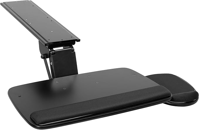 Mount-It! Full Motion Under Desk Keyboard Tray with Wrist Rest | Height and Tilt Adjustable Ergonomic Slide Out Keyboard Platform with Swivel, Mouse Pad for Left or Right Setup