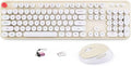 HotFox Wireless Keyboard and Mouse Combo, Full-Size Retro Typewriter Keyboard with Round Keycaps, Ergonomic Design for Windows PC, Home and Office Use - Cream