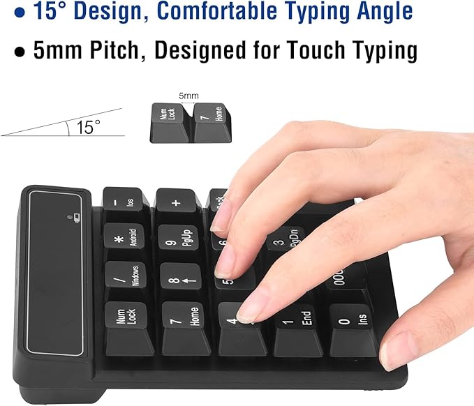 RaceGT Bluetooth Number pad, 19-Keys Wireless Numeric Keypad, Portable Mini Multi-Function Accounting Number Keypad Keyboard Extensions for Laptop/Desktop/Notebook