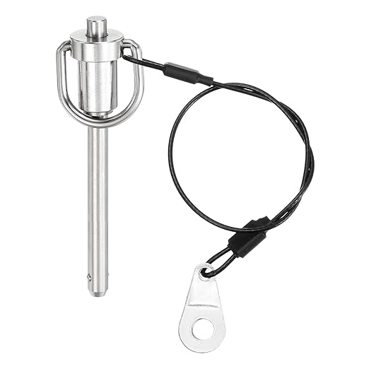 uxcell 1 Pcs Quick Release Pin, 1/4" x 1.77"(Dia. x L) Push-Button Ball Locking Pin 304 Stainless Steel Ring Handle Locking Pin with Wire for Audio Bimini Top Marine, Silver