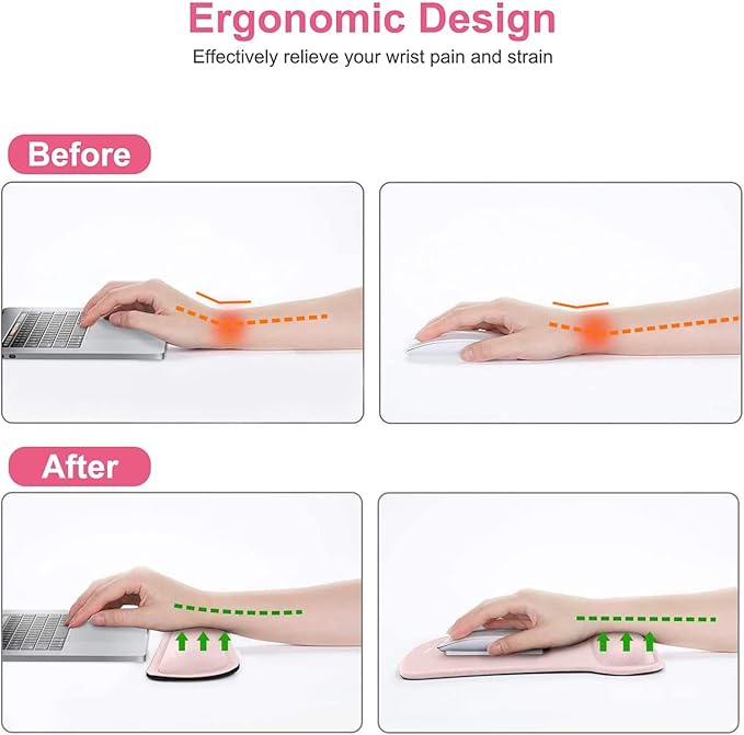 MOSISO Wrist Rest Support for Mouse Pad & Keyboard Set, Ergonomic Mousepad Non-Slip Base Home/Office Pain Relief & Easy Typing Cushion with Neoprene Cloth & Raised Memory Foam, Pink