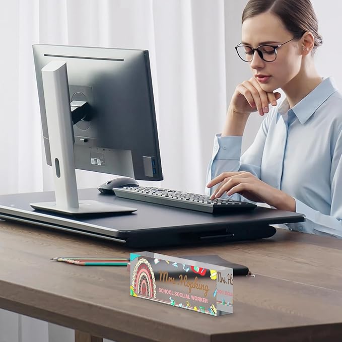 Personalized Custom Name Plates on Acrylic Glass, Desk Decor Nameplate, Accessories, Office Gift for Boss, Coworkers