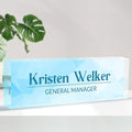 Personalized Desk Name Plate, Custom Acrylic Glass Name Plates for Desks, Office Desk Decor Nameplate, Desk Accessories, Teacher Boss Coworkers Employee Appreciation Gift (Modern Blue)