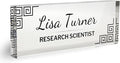 Customized Clear Acrylic Thick 8x3" Desk Name Plate Block with Personalized Logo - Professional Office Decor - Customized Acrylic Plate Gift for Teacher Co-workers, Christmas Gifts, Holiday Gifts (Greek Key Corners)