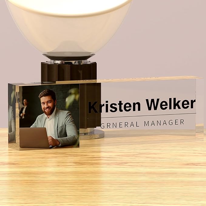 Personalized Custom Name Plates on Acrylic Glass, Office Desk Decor, Personalized Office Gift for Boss Coworkers (Watercolor Flowers)