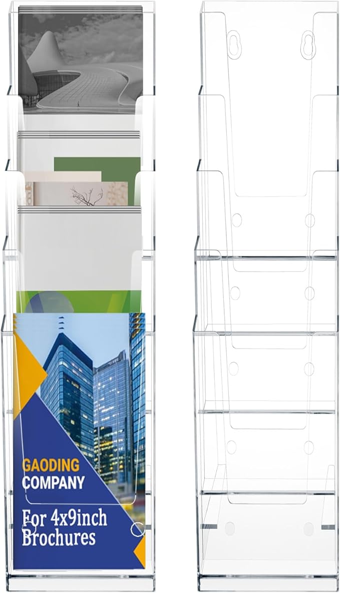 2 Pack Acrylic Brochure Holder 5 Tier Clear Brochure Display Flyer Holder 4.2"x11.3" inch Rack Brochure Holder Suitable for 4"x9" Brochures,Magazine Holder,Flyer Holder (2)