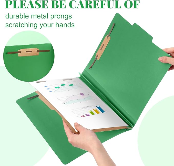 Skyygemm 60 Pcs Classification Folders Letter Size, 1 Divider Pressboard File Folder with Fasteners, Expanding Tax File Organizer Bulk for Teachers, Office, Church, Christmas Donations (Green)