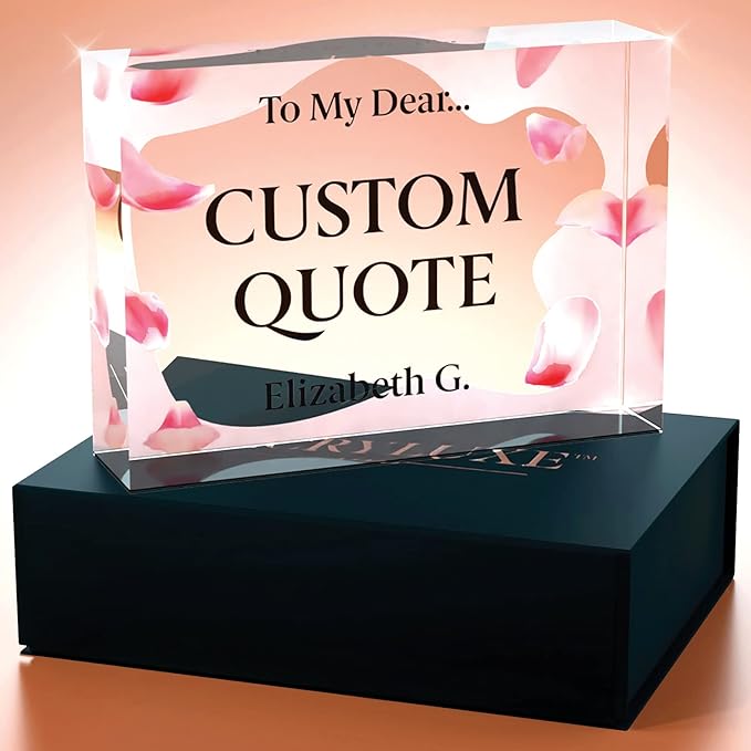 Personalized Gifts, Custom Quote Block Letter Board,Crystal-Clear Acrylic With Gift Box,17 Styles, Holiday and Christmas Gift for Mom, Dad, Girlfriend, Him or Her, Husband, Wife (5"x7, Pink Petals)