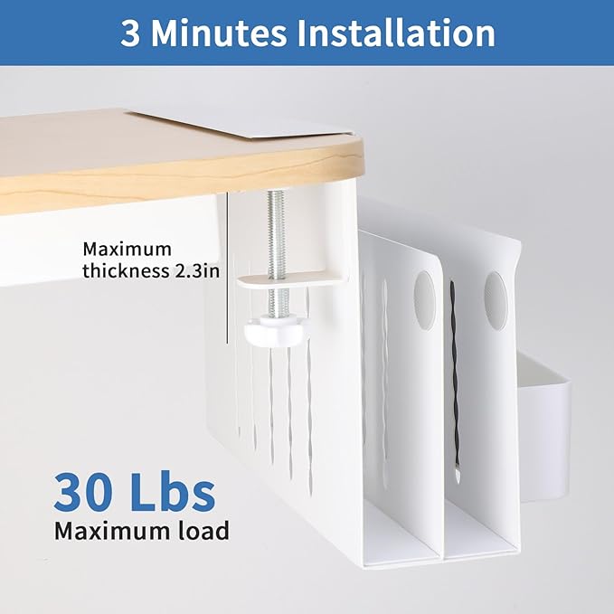 2 Tier Desk Side Storage, Under Desk Laptop Holder with Magnetic Pen Holder, Clamp on Table Organizer, No Drill Hanging Table Organizer for Office and Home Fits Flat Edge 0.3" to 2.3"