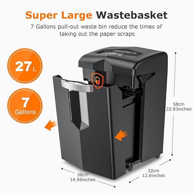 Bonsaii Heavy Duty Paper Shredder, 20 Sheet 40 Mins Large Office Crosscut Shredder for Commercial Use, Anti-Jam System & P-4 High Security Supports CD/Credit Cards/Staples, 7 Gal Pullout Bin C144-D