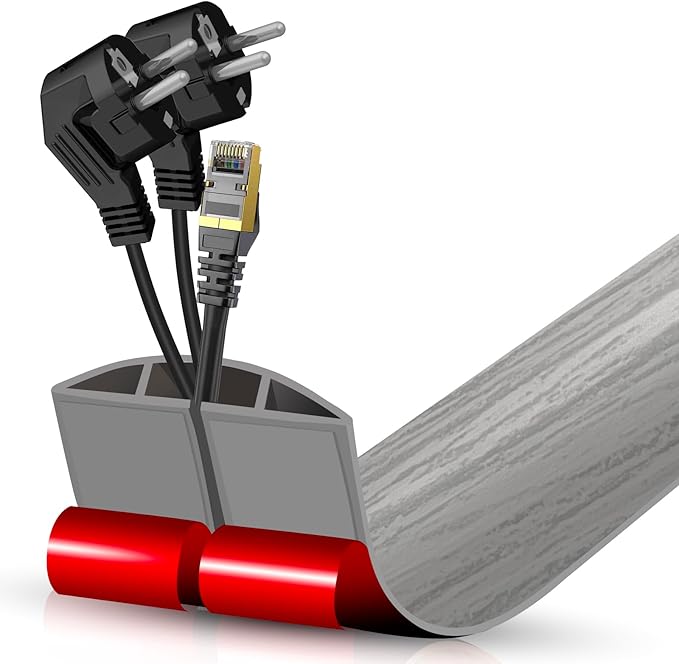 Floor Cord Cover Cavity 0.8"x0.37" Self Adhesive Cord Hider, 3.3FT Low Profile Cable Management, Extension Strip Protector for Wires, Prevent Cable Trips for Offices, Gyms, Exhibitions (Gray Wood