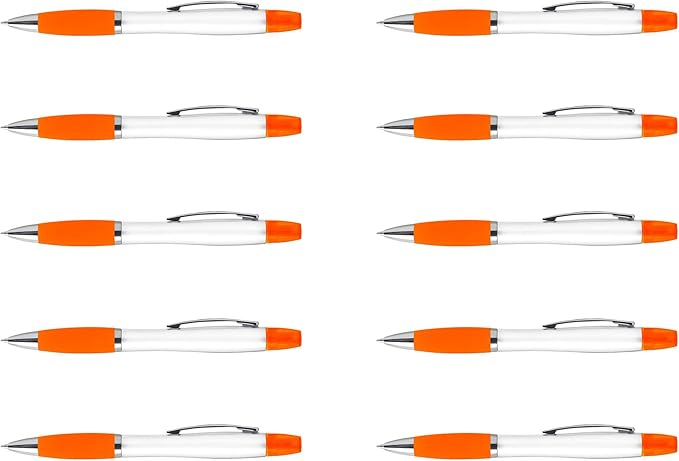 DISCOUNT PROMOS 10 Plastic Highlighter Pens Pack - Rubber Grip, Black Ink - Orange