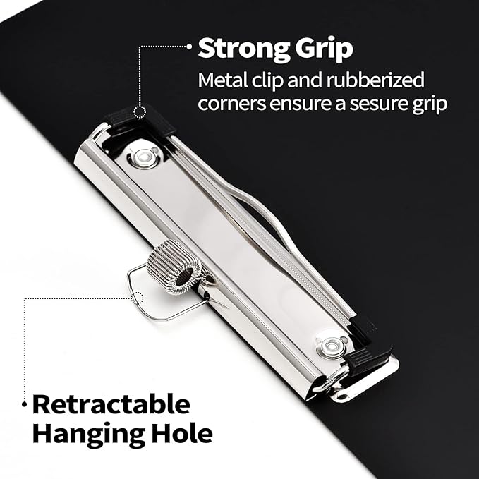 Sooez Plastic Clipboard with Pen Holder, [10% Thicker] Clip Boards 8.5x11 with Low Profile Clip, Cute Hanging Clipboard, Standard Letter Size A4 for Women Teacher, Office & School Supplies, Black