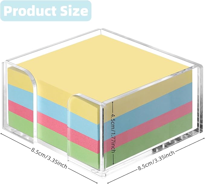 Acrylic Sticky Note Holder, 3 x 3 Inch Crystal Clear Sticky Notes Dispenser, Self Stick Note Pad Holder, Desk Organizer Accessories for School Office Dorm