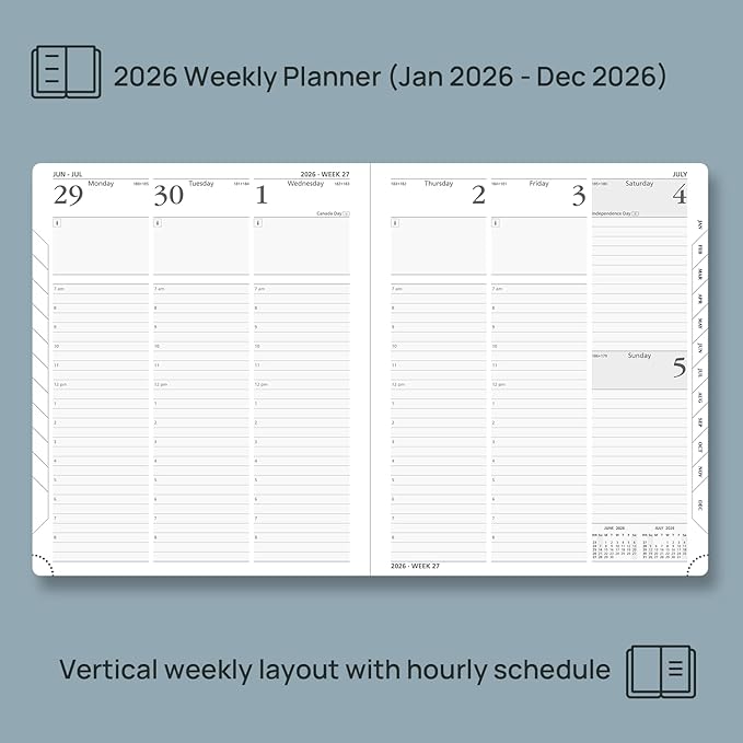 POPRUN 2026 Planner (Large - 8.5'' x 10.5'') - 2026 Weekly Calendar (Jan. 2026 - Dec. 2026) with Hourly Time Slots, Weekly/Monthly Appointment Book for Time Management - Leather Soft Cover - Pink