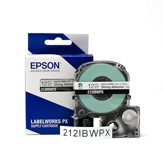 Epson LABELWORKS 212IBWPX Genuine PET (Polyester) Tape Cartridge - Black on White Strong Adhesive Standard Industrial Label Maker Tape - 1/2" (12MM) Wide, 30 ft