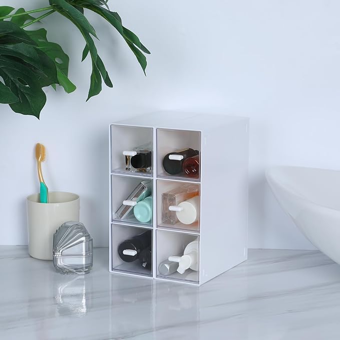 Desktop Drawers, Desk Organizer with 6 Drawers, Stackable Plastic Storage Box for Home Collection, Cosmetics, Office Supplies (2 Tall Layers, White)