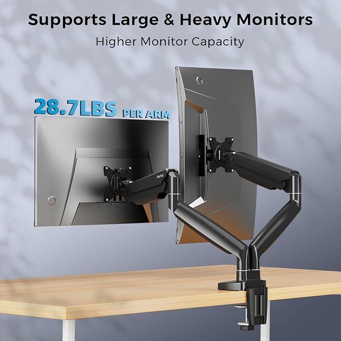 Curved Monitor Mount Dual Monitor Arm up to 35" Screens, Max 28.6lbs Each, Heavy Duty Ultrawide Monitor Arm,Swivel -90° to +90°, Tilt -45° to +90°,Rotate 360°,VESA 75x75&100x100,for Curved/Flat