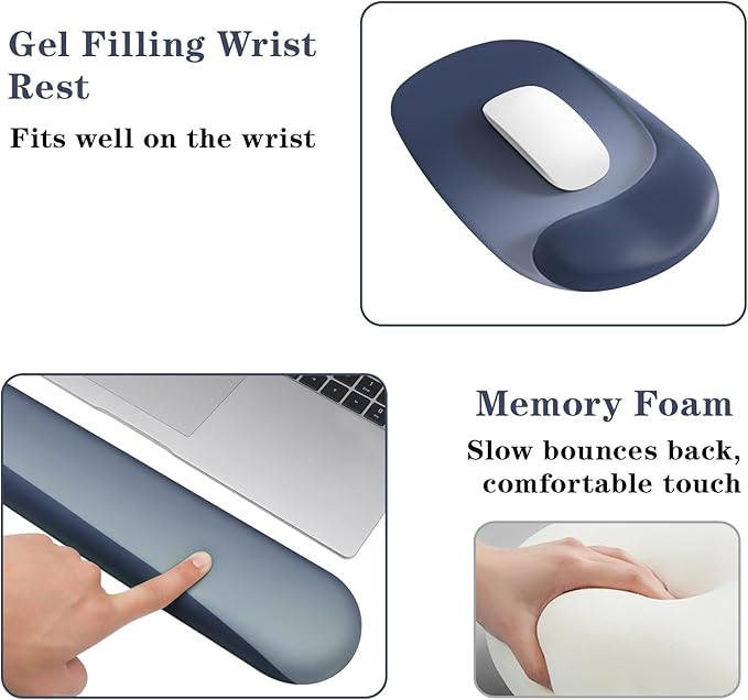 Wrist Rest for Keyboard and Mouse, Ergonomic Gel Computer Keyboard Wrist Rest with Memory Foam, Keyboard Wrist Support Pad for Long Hours of Work, Gaming, Studying-Relieve Wrist Pain