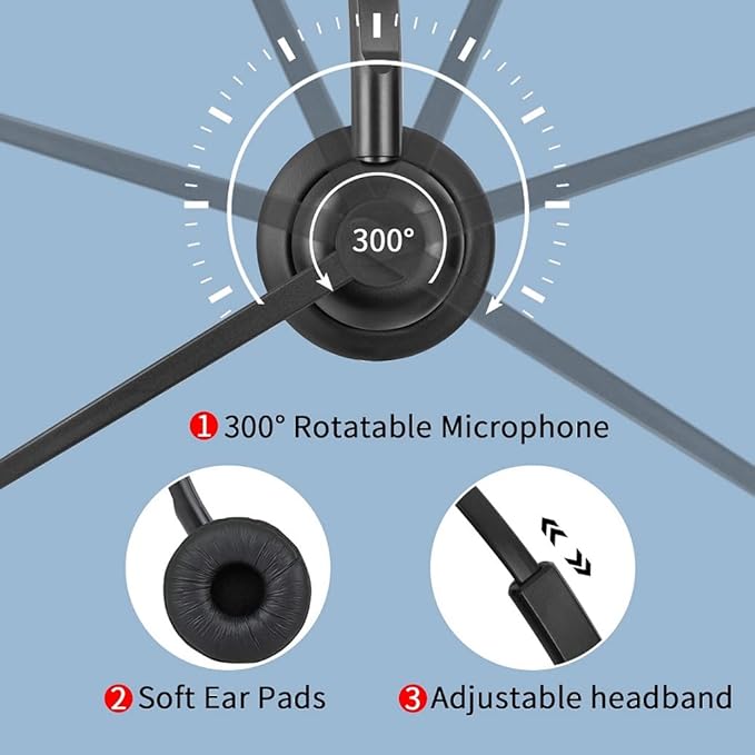 USB Headset with Mic for PC Computer Laptop Headphones with Noise Cancelling Microphone in-line Control for Home Office Online Class Teams Zoom