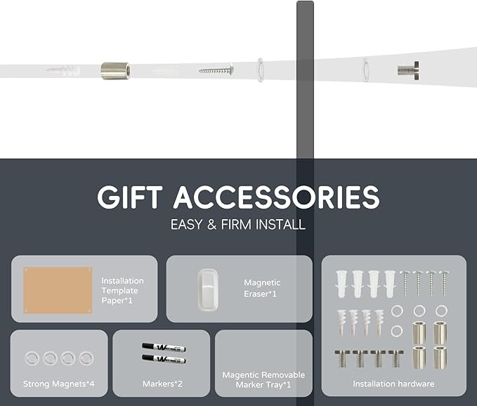 Magnetic Glass Blackboard - Frameless Dry Erase Board 48"x36" for Office, School & Home