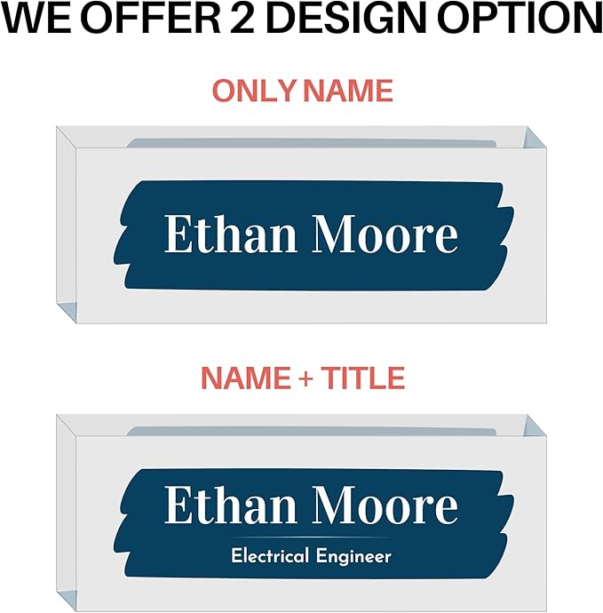 Customized Clear Acrylic Thick 8x3" Desk Name Plate Block with Personalized Logo - Professional Office Decor - Customized Acrylic Plate Gift for Teacher Co-workers, Christmas Gifts for Her, Thanksgiving Gifts (Navy Brush)