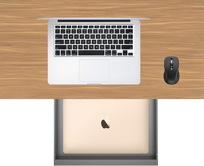 Under Desk Mounted Sliding Pull-Out Drawer for Office Desk W 19.2" x D 13.4" Storage Organizer for Sit Stand Workstation, Metal, Black (Large)