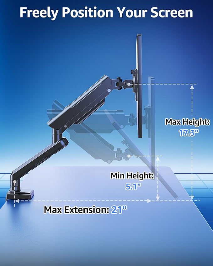 Single Monitor Mount for 32 27 24 22 inch Screen, Monitor Arm Holds 4.4-22 lbs, Monitor Desk Mount, Gaming & Home Office Use, VESA 75x75mm & 100x100mm, Freelift Pro Black