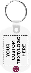 DISCOUNT PROMOS Tag Soft Plastic Keychains - 100 pack - Customizable Text, Logo - Small Key Tag Chain For Staying Organized - Rubber Key Ring Keychain – Clear