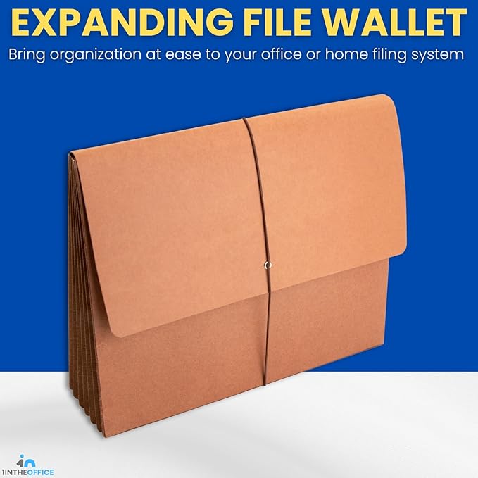 1InTheOffice Expanding File Folder with Flap and Cord Closure, 5-1/4" Expansion, Letter Size, Wallet Redrope, 3 Pack