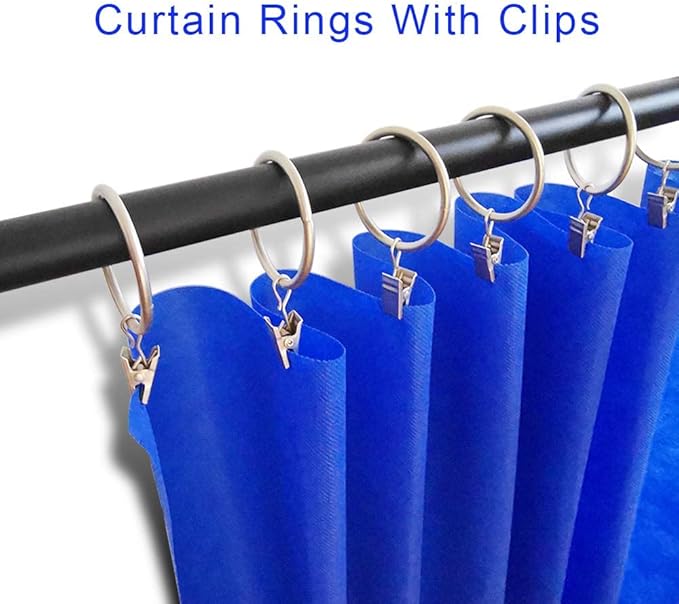 LLPJS 60 Pack Metal Curtain Rings with Clips, Curtain Clip Rings Hooks for Hanging Drapery Drapes Bows, Curtain Rod Rings 1.5 inch Interior Diameter, Matte Silver