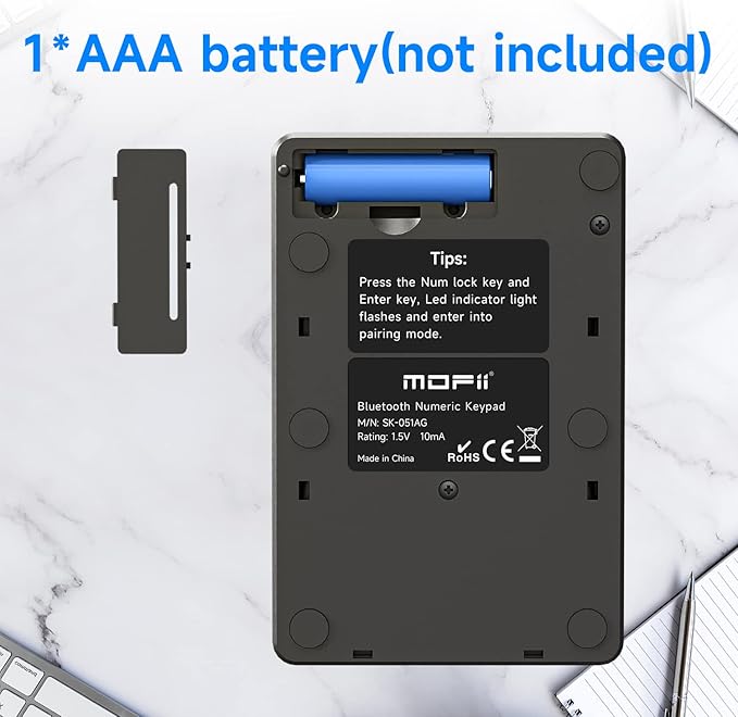 MOFII Bluetooth 5.1 Number Pad Wireless Numeric Keypad Silent 19 Keys USB Keypads, Portable Financial Accounting Numpad 10 Key for Laptop/Notebook/Surface Pro/PC - Black