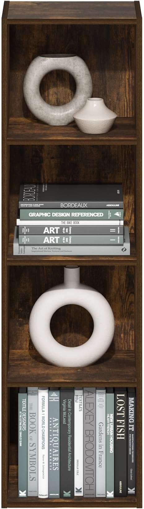 Furinno PASIR Book Shelf, 4-Tier Modern Bookshelf, Open Shelves Bookcase 9 x 12 x 42, for Living Room, Bedroom, Home Office, Amber Pine