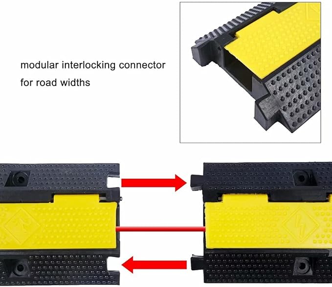 Rubber Cable Ramp Cord Cover Cable Protector Ramps Wire Hose Protective 1 Channel 22000Lbs Load Capacity Traffic Speed Bump for Asphalt Concrete Gravel Driveway Indoor Outdoor, 4 Pack