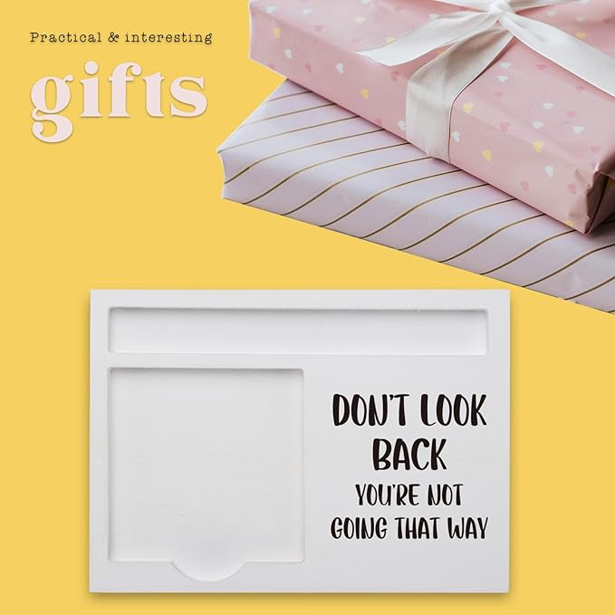 Inspirational Don’t Look Back Quote Sticky Note Holder, Motivational Desk Organizer for Teacher Coworker Boss Graduate, Encouragement Gift for Office School Home Decor Note Pad Holders KBB02