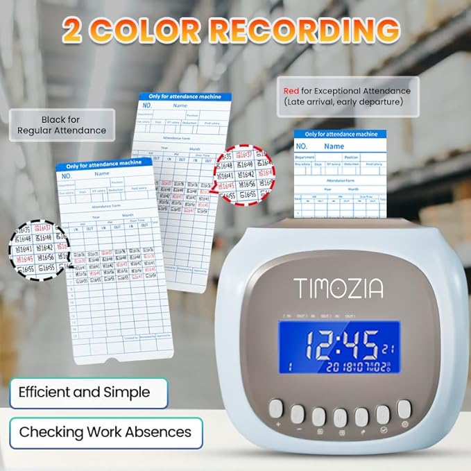 Time Clocks for Employees Small Business, Auto-Align Time Clock, 6 Punches per Day Time Card Machine, Time Clock Punch Machine with 100 Time Cards, 2 Ink Ribbons and 4 Racks(Military Time)