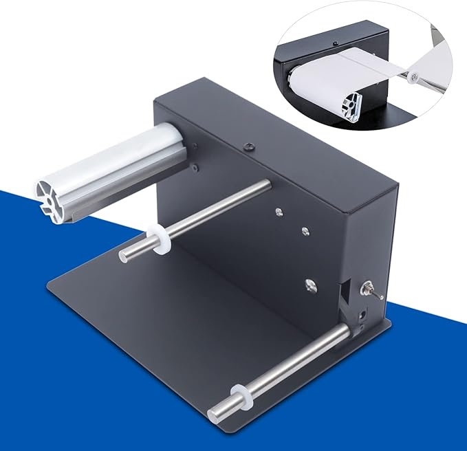 Automatic Label Rewinder 180mm/7.09" Two-Way Rewinding Label Roller Rewinding Machine Metal Labeling Equipment Synchronize Rewind with Printer for Warehouse ,Department Stores-7.9*6.9*5.5 in, Black