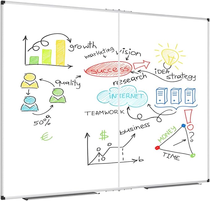 XBoard Dry Erase Board 60 x 48 Inch | Foldable Magnetic White Board for Wall with Marker Tray 5' x 4' | Aluminum Frame Folding Message Presentation Board