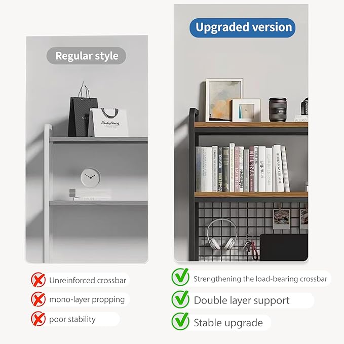 Desk Shelf Bookcase 1-Tier Metal Desktop Bookshelf Hutch with Grid Panel and DIY design possible Multipurpose Storage Organizer Display Rack for Dorm Office Home Computer Desk(White 21.7"×7.9"×38.6")