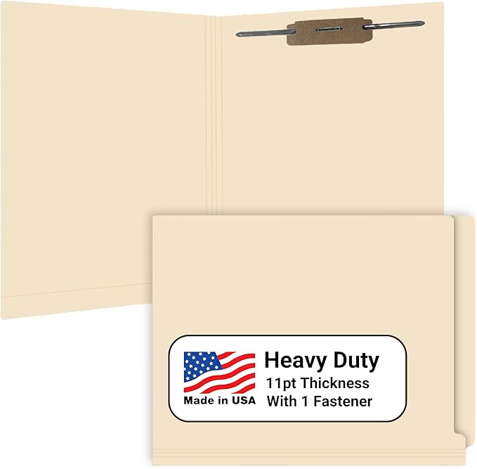 End Tab File Folders for Patient Charts, Doctor Stuff, 11pt Manila with Fastener in Position 1, Letter Size, USA Made, Box of 50